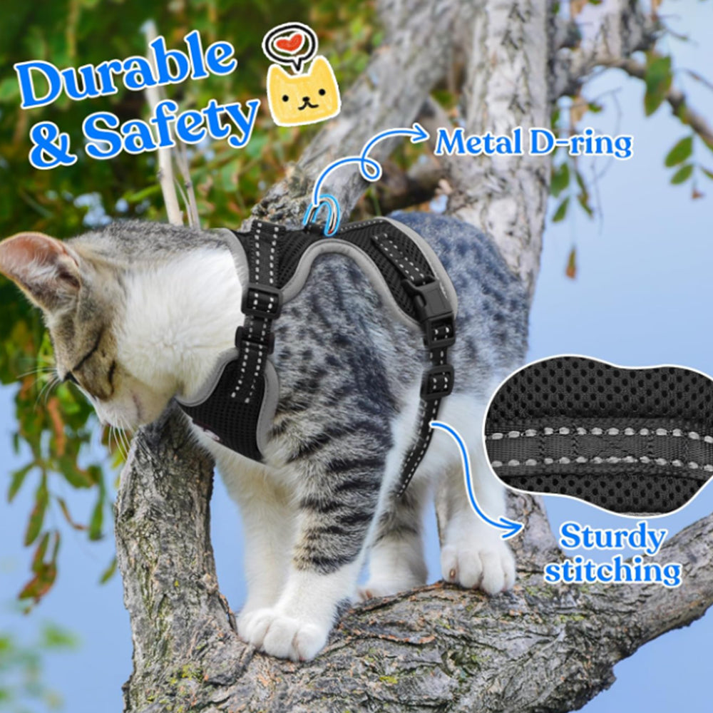 TopikaPet Cat Harness & Leash Set – Escape-Proof Adjustable Vest, Black