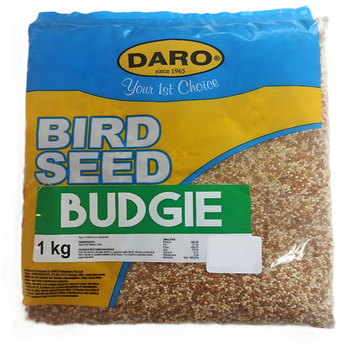 Bag of Daro bird seed for budgies on a white background