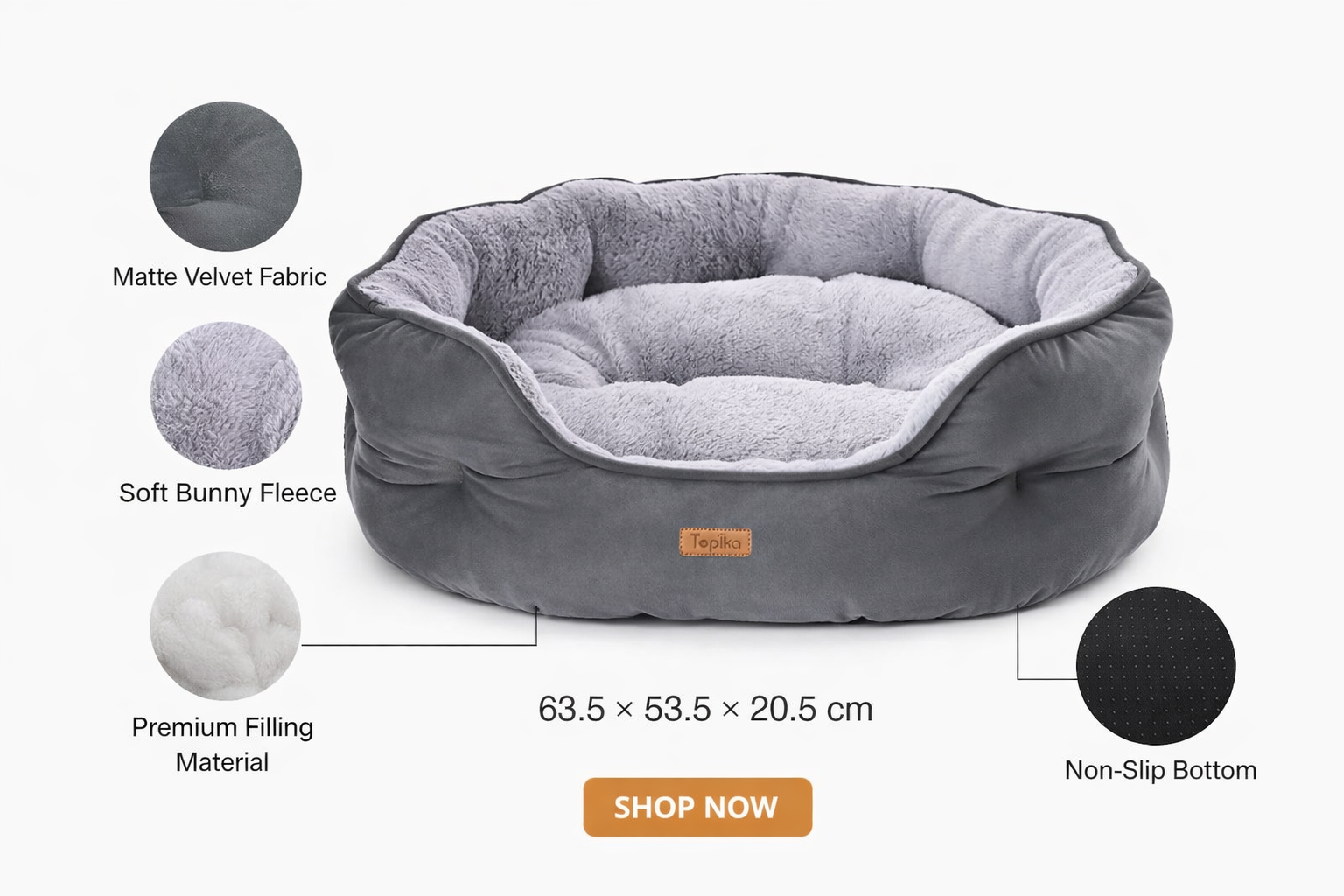 TopikaPet Washable Dog Bed, Plush Pet Bed for Small Dogs, Cat Bed