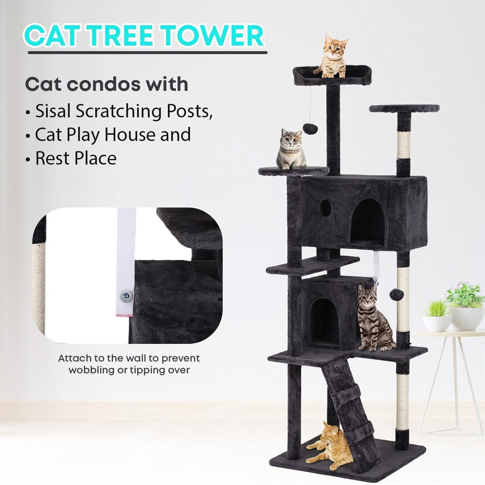 Large Cat Tree Tower – 180cm with Scratching Post & Playhouse By TopikaPet