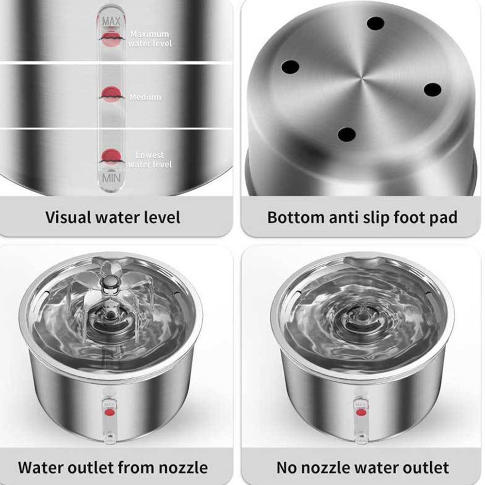Stainless Steel Pet Fountain – 2L Water Dispenser By TopikaPet