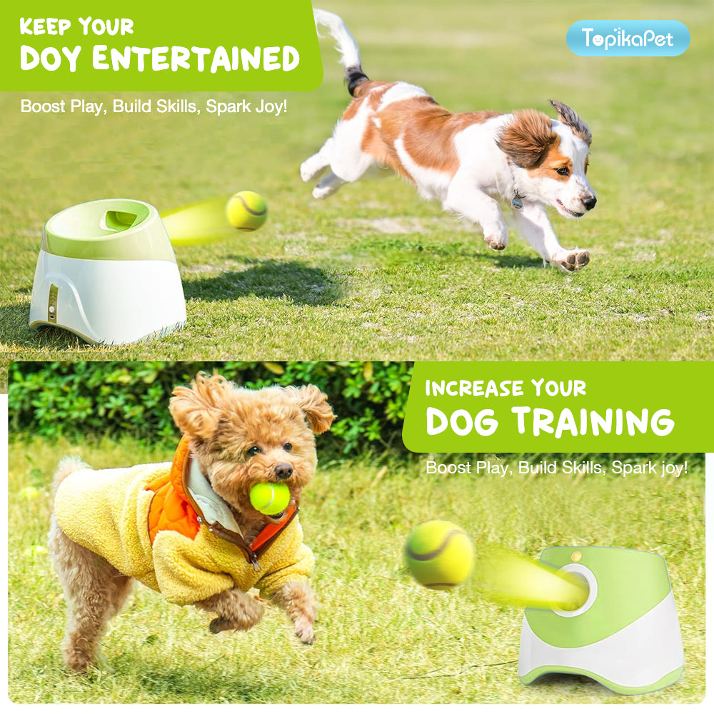 Automatic Dog Ball Launcher – Includes 6 Balls, Green By TopikaPet