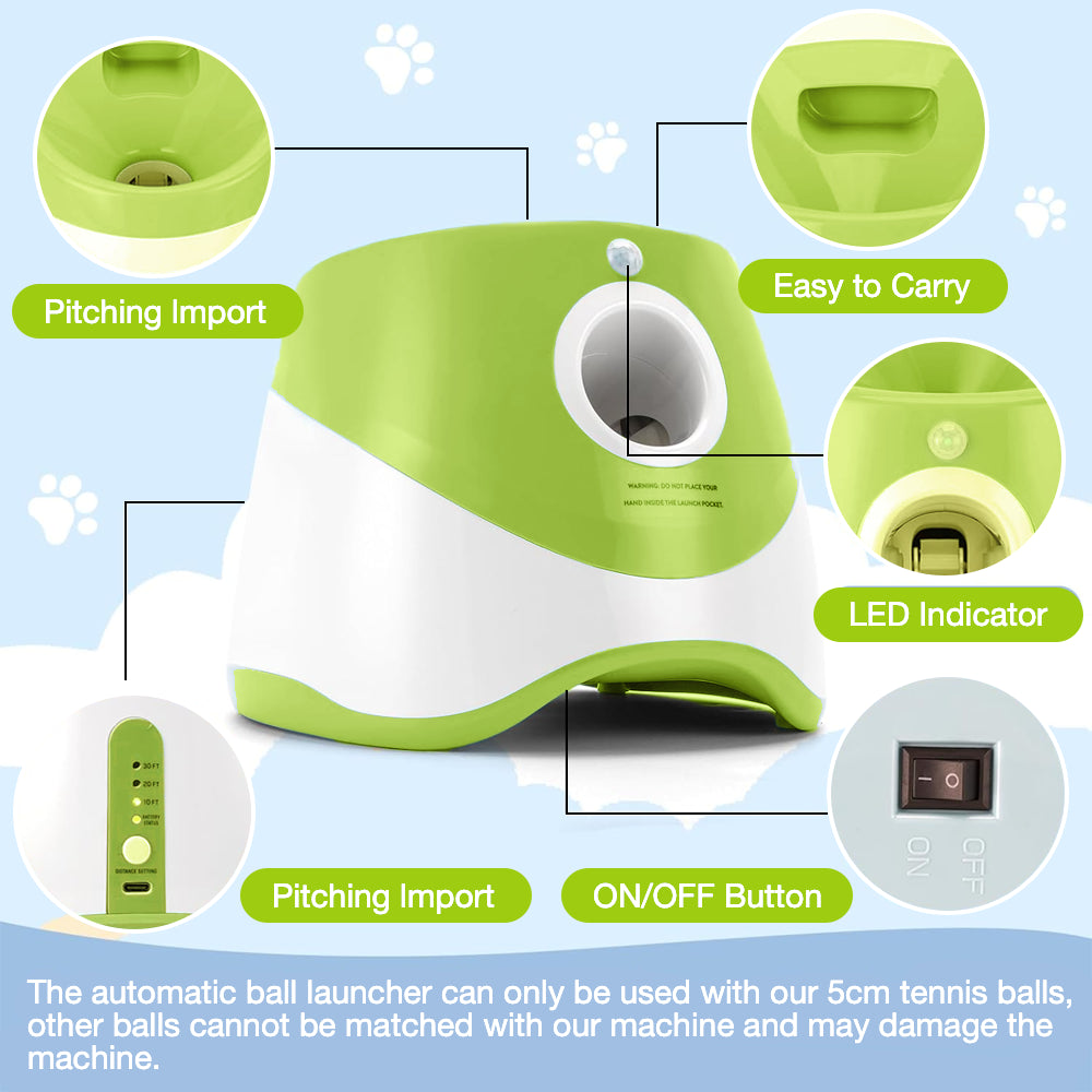 TopikaPet Automatic Dog Ball Launcher with 6 Balls Green