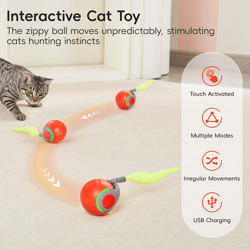 Interactive Cat Toy Ball – Auto Rolling Tail, 2 Speed Modes by TopikaPet