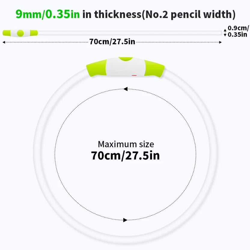 TopikaPet LED Dog Collar, USB Rechargeable, Cut-to-Fit, Pet Safety Light Dog & Cat Collar & Chain Each