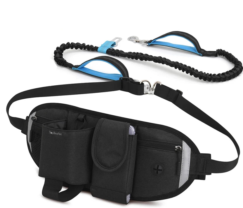 Hands Free Dog Leash with Waist Belt & Pouch By TopikaPet
