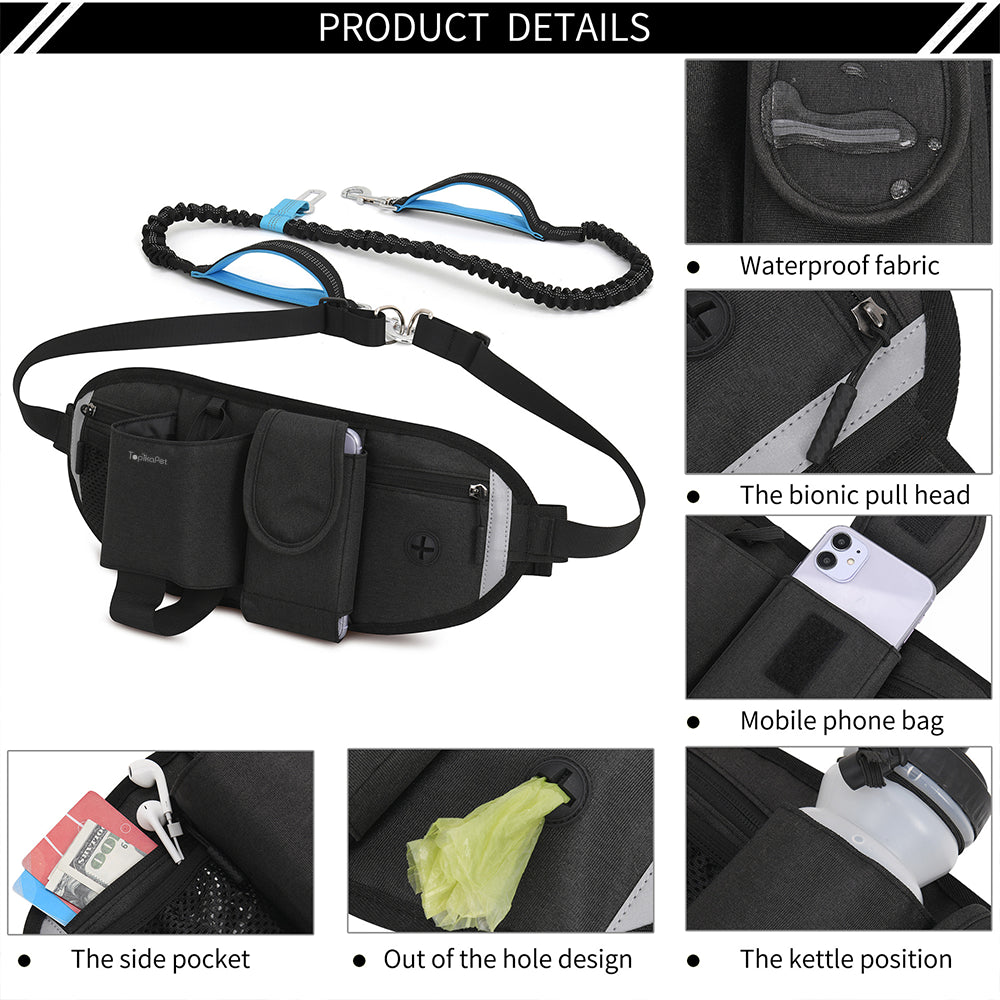 Hands Free Dog Leash with Waist Belt & Pouch By TopikaPet