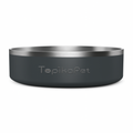 Grey pet bowl with silver rim on a white background, featuring the TopikaPet brand.
