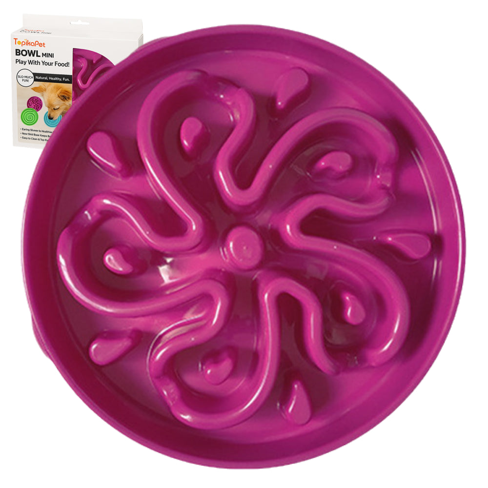Pink slow feeder bowl for pets with a white background