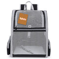 Pet backpack with a clear front panel and black trim, featuring a TopkitaPet tag.