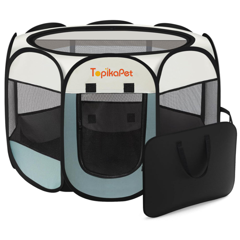 Topika Portable Pet Dog Playpen for Small Dogs & Cats with Bag - Grey L