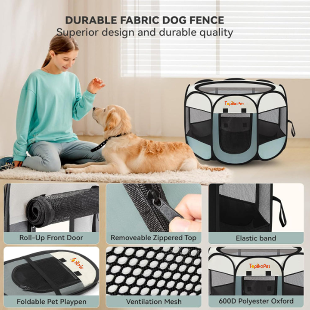 Topika Portable Pet Dog Playpen for Small Dogs & Cats with Bag - Grey L