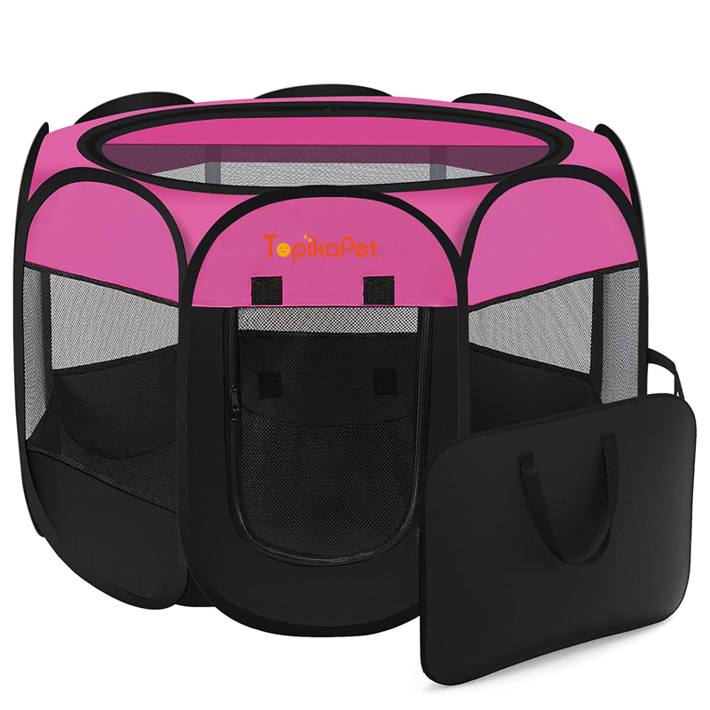 Portable Dog Playpen for Small Pets – Pink Medium with Carry Bag By TopikaPet