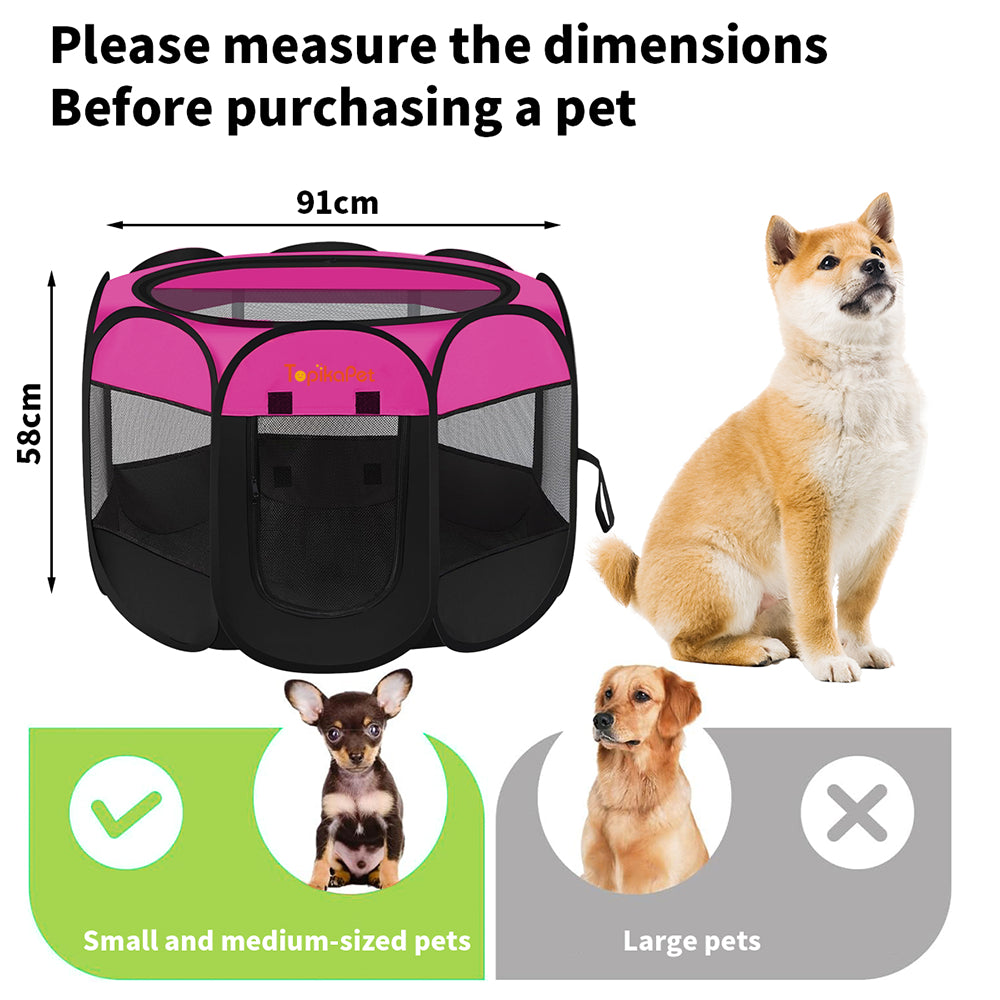 Topika Portable Pet Dog Playpen for Small Dogs & Cats with Bag - Pink: M