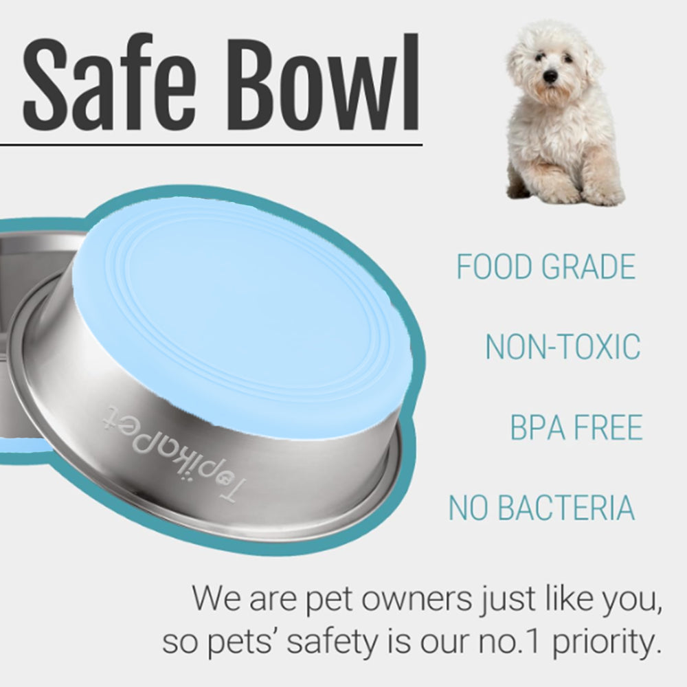 TopikaPet - Stainless Steel Dog Bowl with Non-Slip Silicone Base, Blue  21x6.8cm