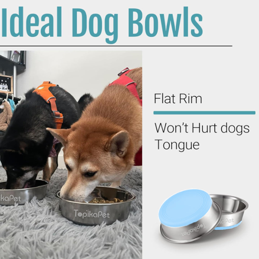 TopikaPet - Stainless Steel Dog Bowl with Non-Slip Silicone Base, Blue  21x6.8cm