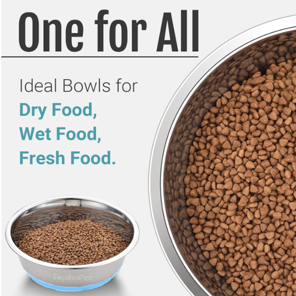 TopikaPet - Stainless Steel Dog Bowl with Non-Slip Silicone Base, Blue  21x6.8cm