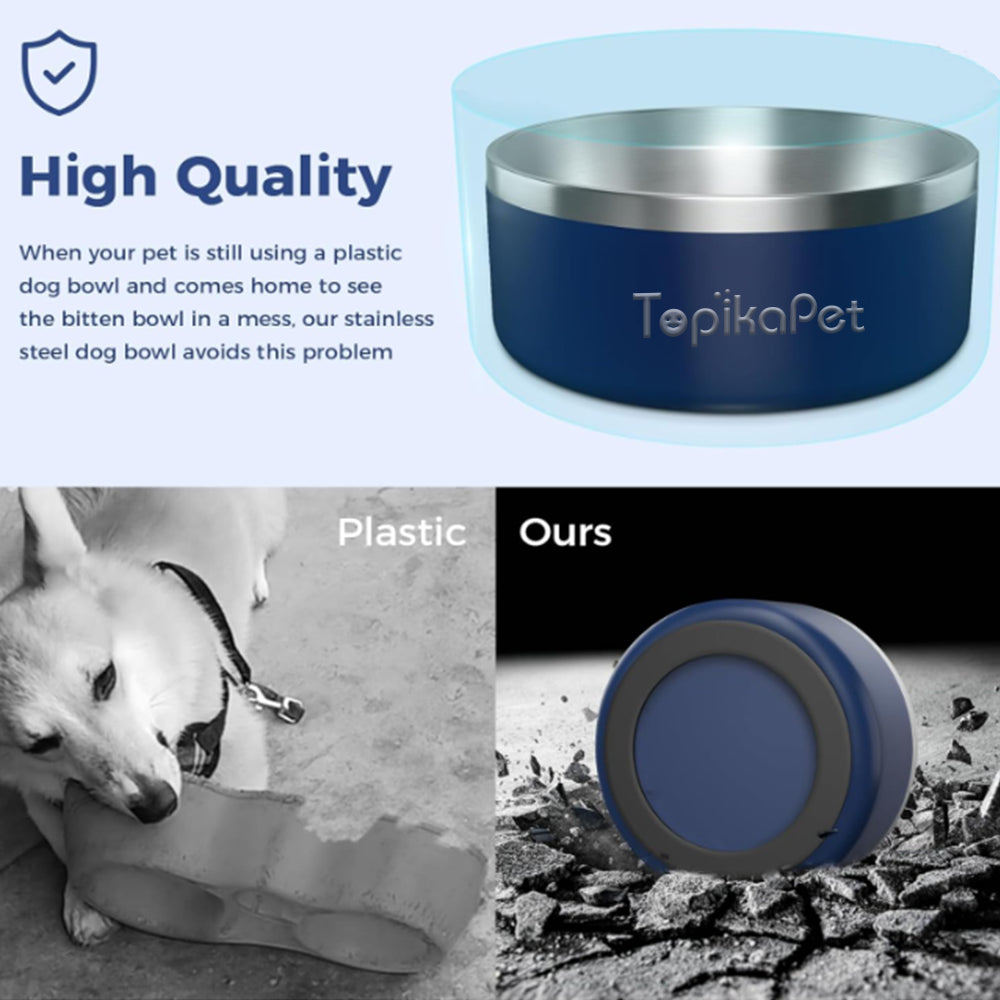 TopikaPet Stainless Steel Dog Bowls – Non-Slip Silicone Base Feeding Bowl Blue