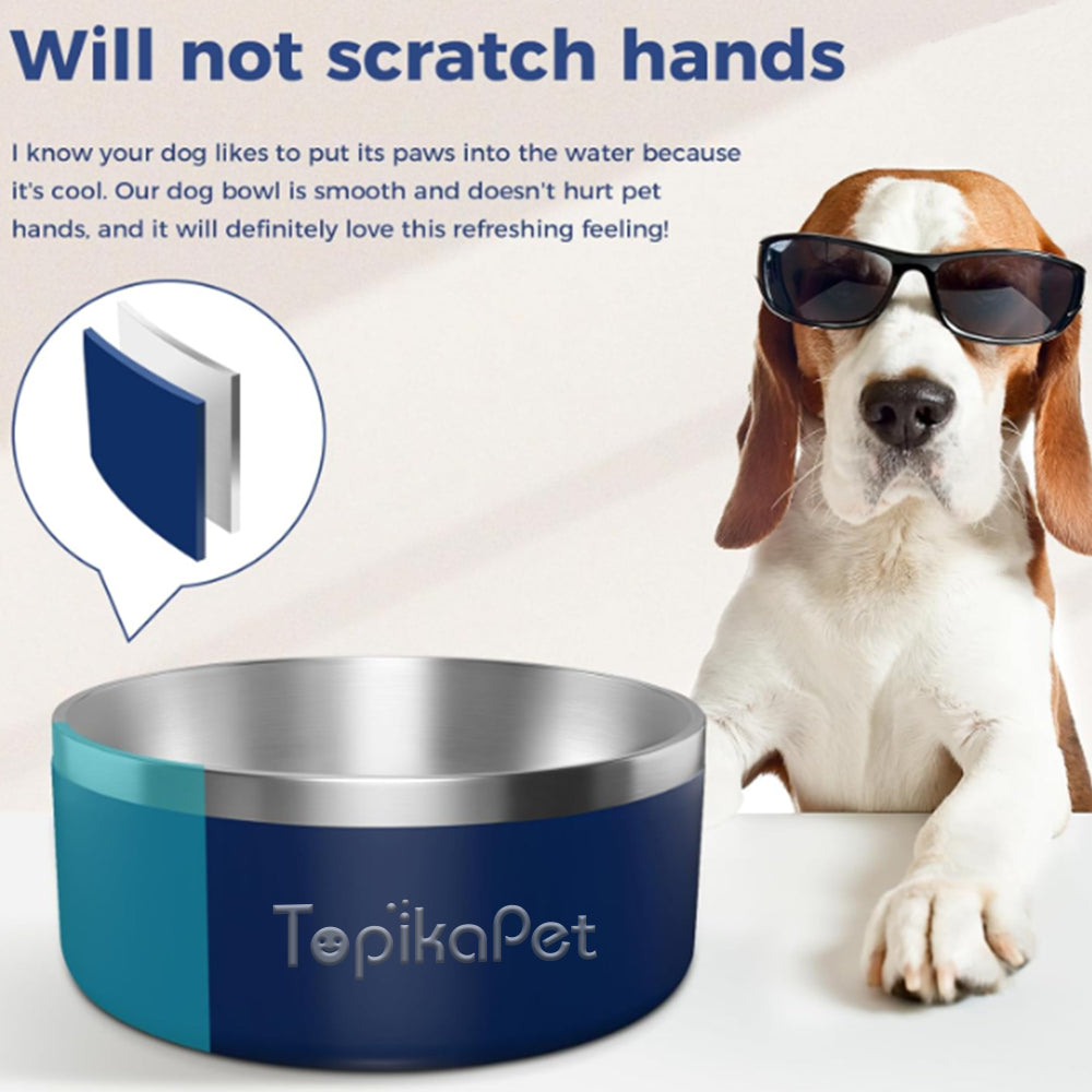 Stainless Steel Dog Bowls – Non-Slip Silicone Base, Grey By TopikaPet