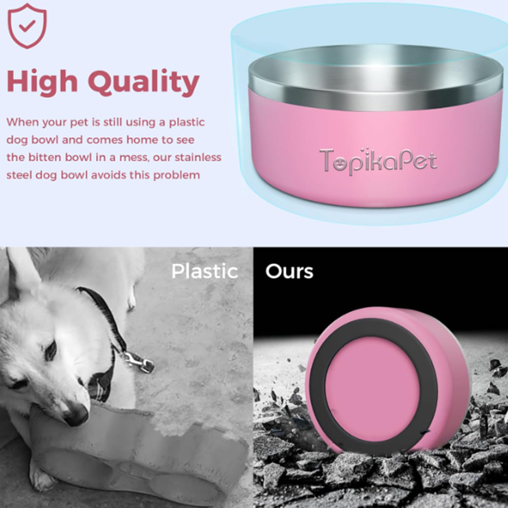 TopikaPet - Stainless Steel Dog Bowls with Non-Slip Silicone Base, Pink