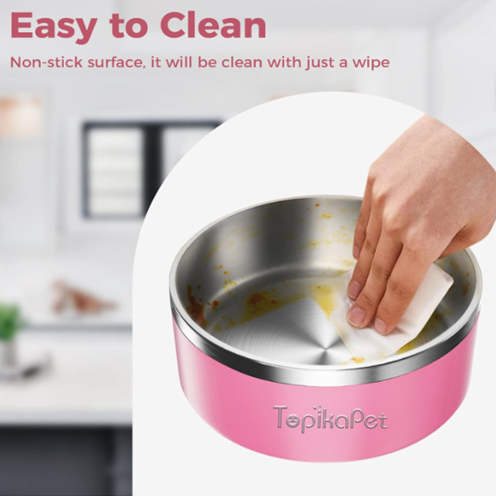 TopikaPet - Stainless Steel Dog Bowls with Non-Slip Silicone Base, Pink