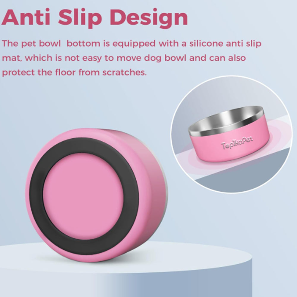TopikaPet - Stainless Steel Dog Bowls with Non-Slip Silicone Base, Pink