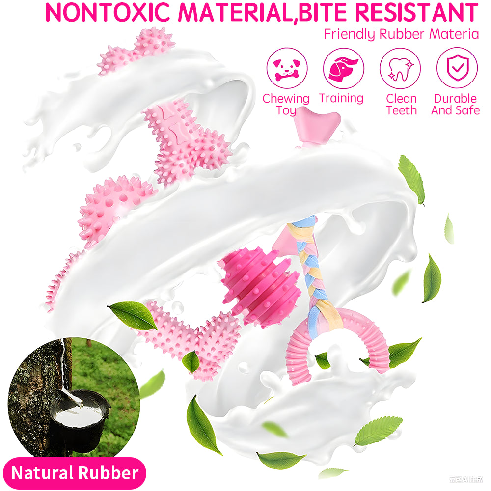 TopikaPet Puppy Chew & Squeaky Toy Set – Teething Toys for Small Dogs (Pink, 6 Pack)