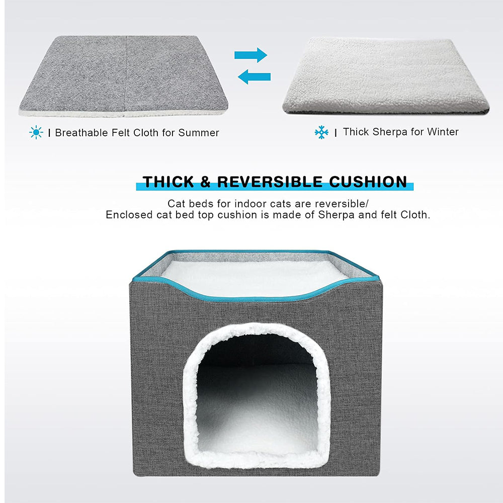 TopikaPet Foldable Cat Bed – Cozy Indoor Cat House with Scratch Pad & Toy (Grey, Each)