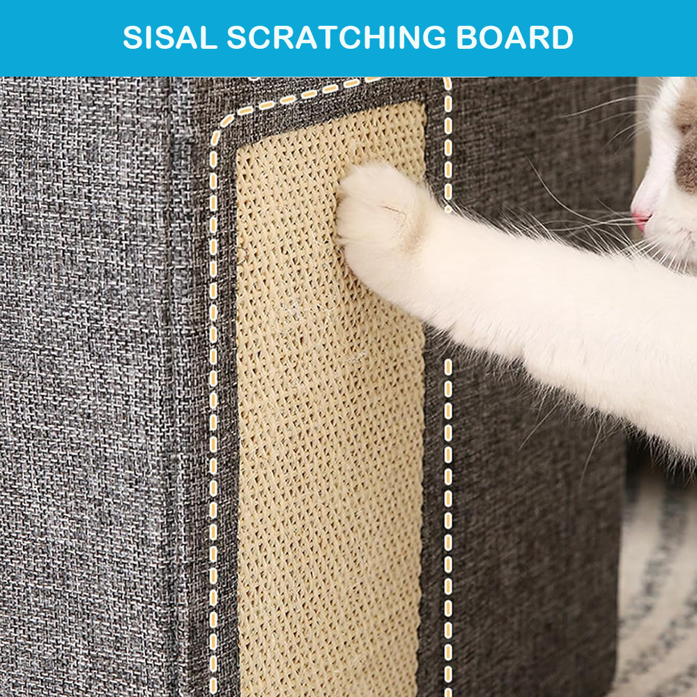 TopikaPet Foldable Cat Bed – Cozy Indoor Cat House with Scratch Pad & Toy (Grey, Each)