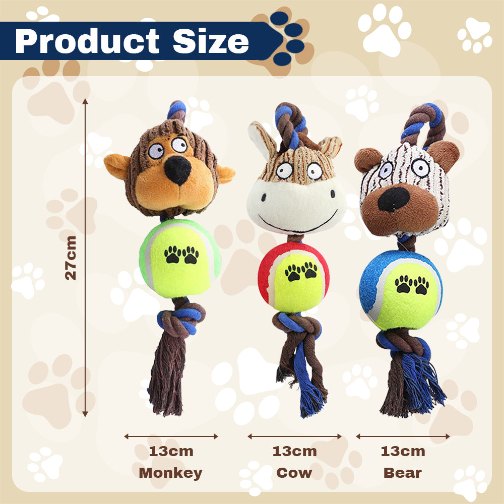 Dog Plush Toy Set – Soft Squeaky Chew & Play Toys, 3 Pack By TopikaPet