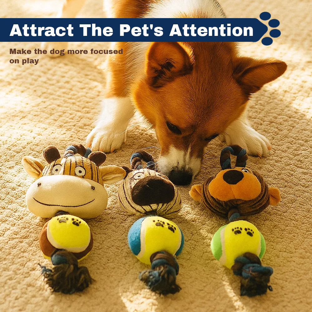 Dog Plush Toy Set – Soft Squeaky Chew & Play Toys, 3 Pack By TopikaPet