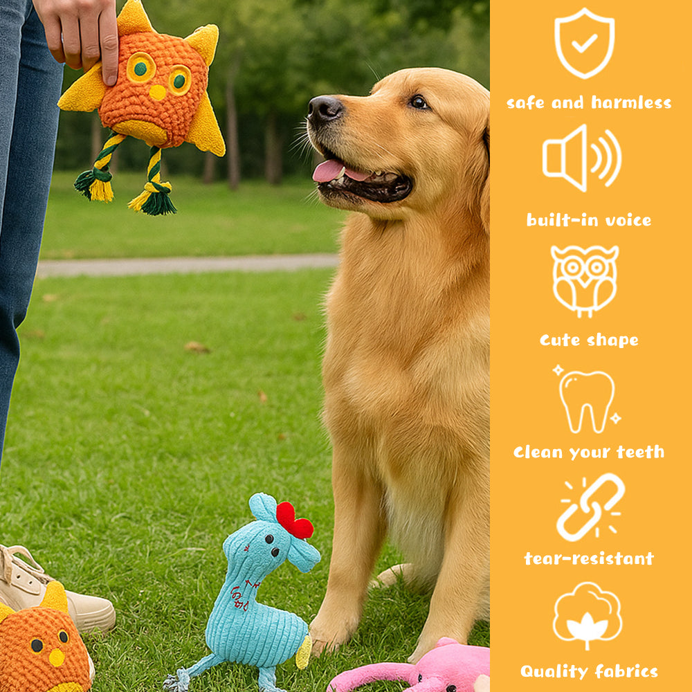 Dog Plush Toy Set – Fawn, Owl & Octopus with Squeaker & Crinkle, 3 Pack By TopikaPet
