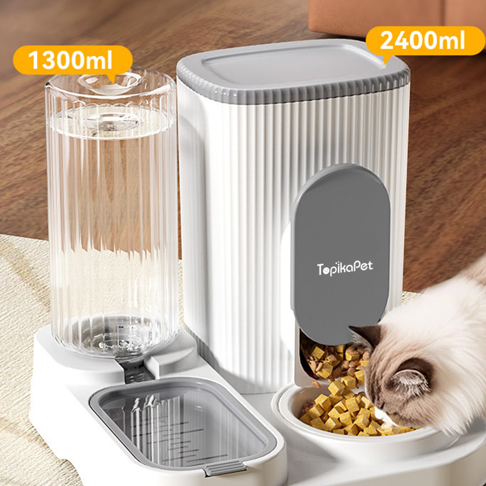 Automatic Pet Feeder & Water Bowl – 2.4L Food Dispenser + 1.3L Fountain By TopikaPet