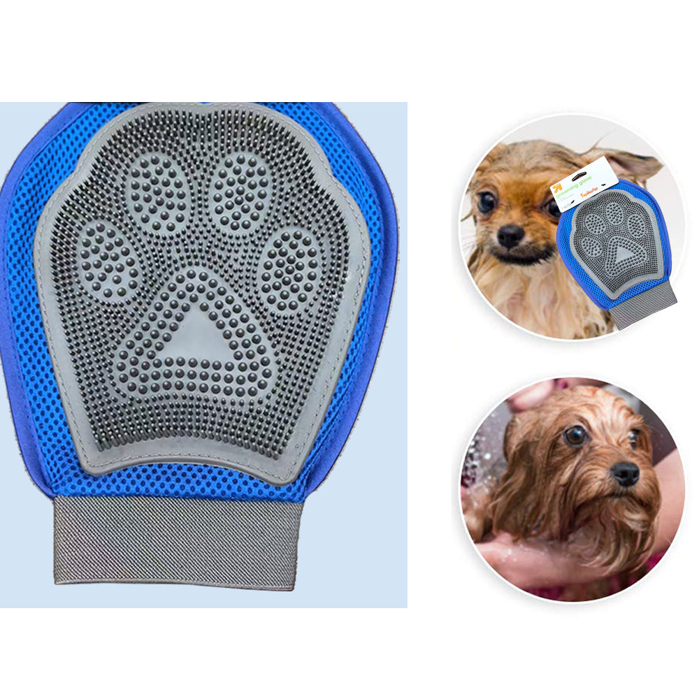 Dog Grooming Glove – Dual-Sided Rubber Brush & Velour Fur Remover By TopikaPet