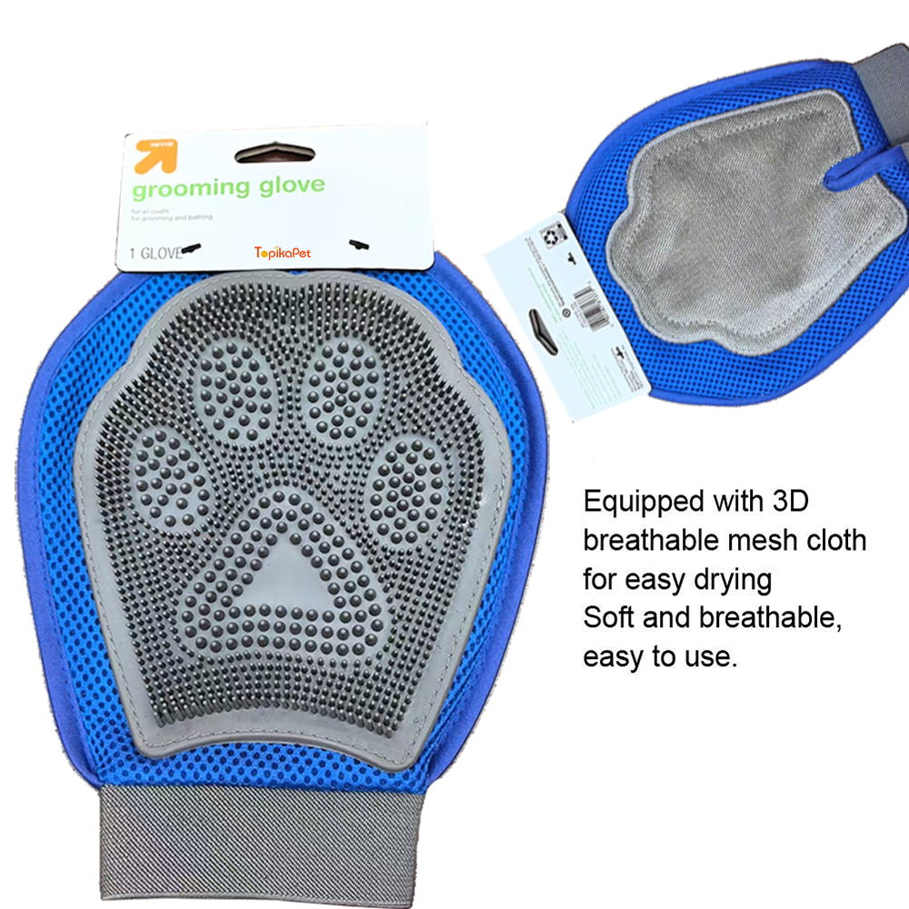Dog Grooming Glove – Dual-Sided Rubber Brush & Velour Fur Remover By TopikaPet