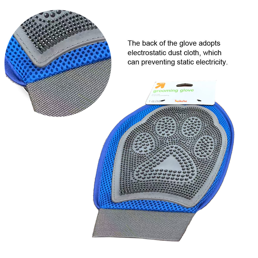 Dog Grooming Glove – Dual-Sided Rubber Brush & Velour Fur Remover By TopikaPet