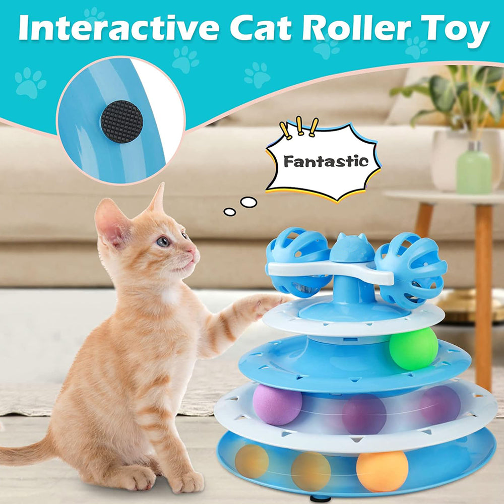 Interactive Cat Toy – Spinning Track with Balls & Teaser Wand Play Set By TopikaPet