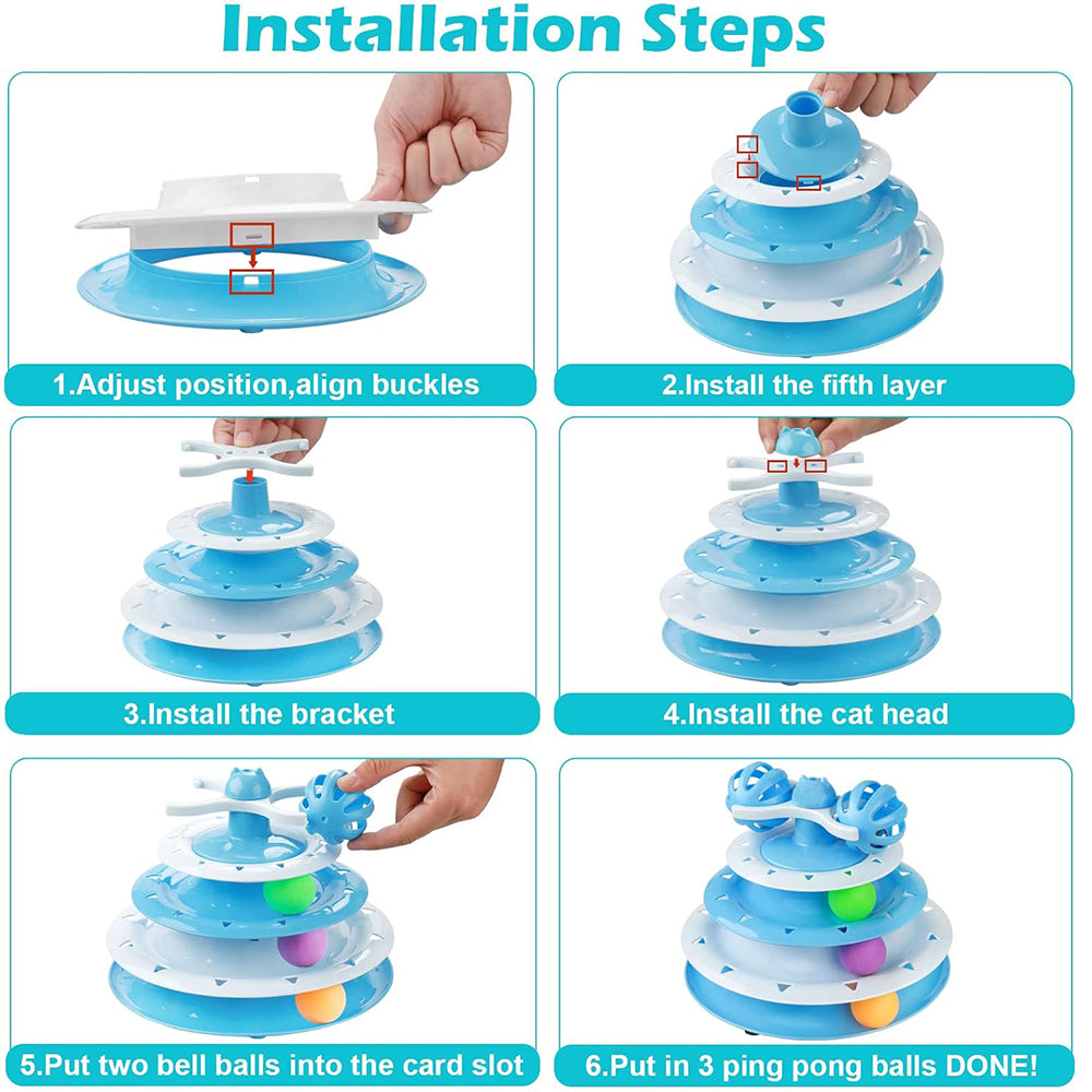 TopikaPet Spinning Track Interactive Cat Toy – Balls & Teaser Wand Play Combo (Each)