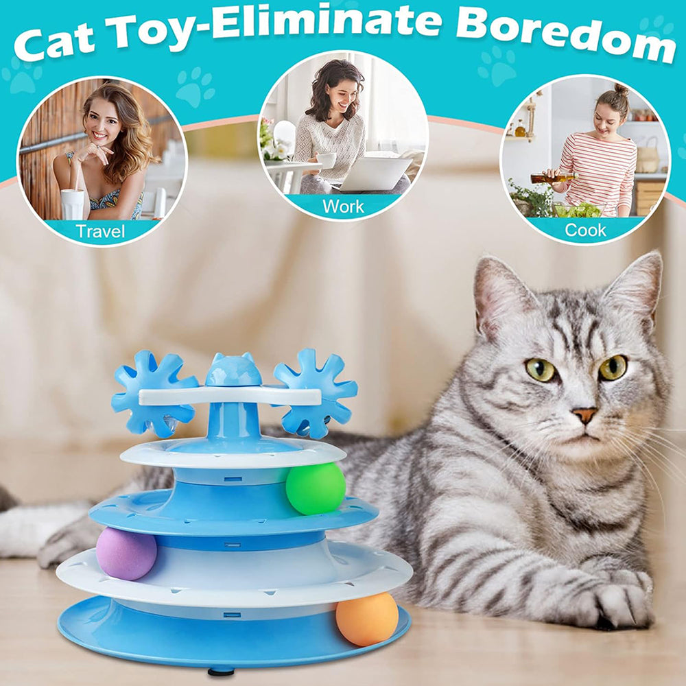Interactive Cat Toy – Spinning Track with Balls & Teaser Wand Play Set By TopikaPet