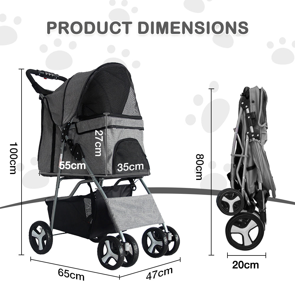Foldable Pet Stroller – Breathable Mesh & Storage Basket for Small Dogs & Cats, Up to 15kg By TopikaPet