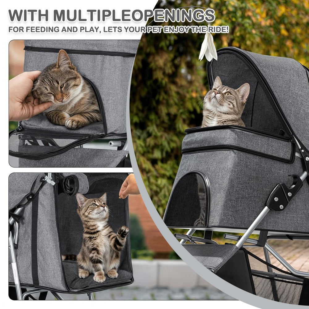 Foldable Pet Stroller – Breathable Mesh & Storage Basket for Small Dogs & Cats, Up to 15kg By TopikaPet