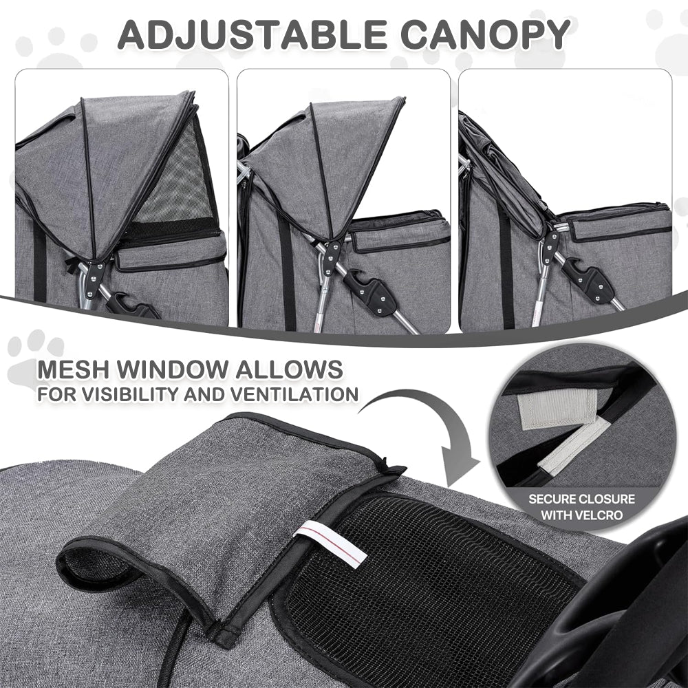 TopikaPet Foldable Pet Stroller – Portable, Breathable Mesh & Storage Basket for Small Dogs & Cats (Up to 15kg)