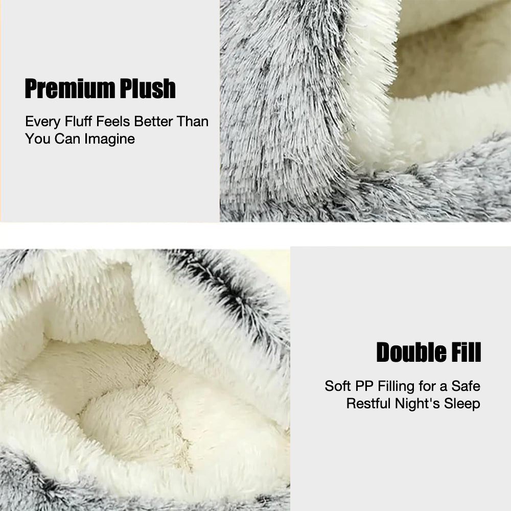 TopikaPet Hooded Cat Cave Bed – Cozy Plush Hideaway with Waterproof, Non-Slip Base Grey