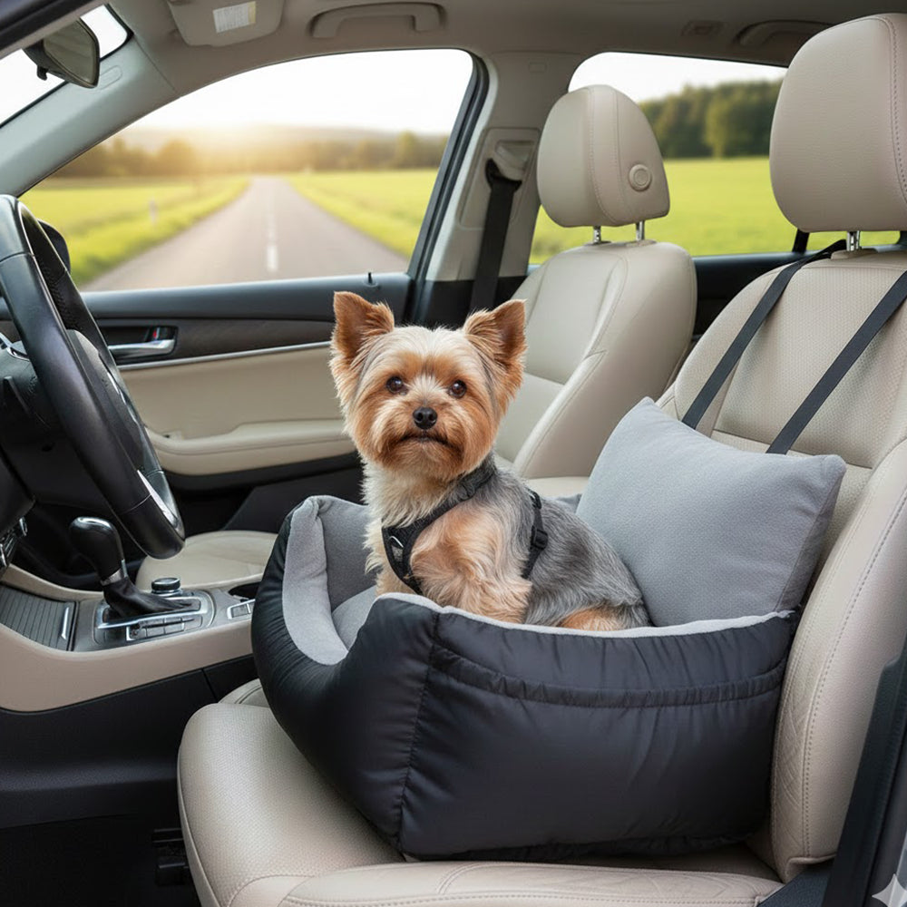 Small Dog Car Seat – Portable Booster Bed with Safety Leash for Secure Rides By TopikaPet