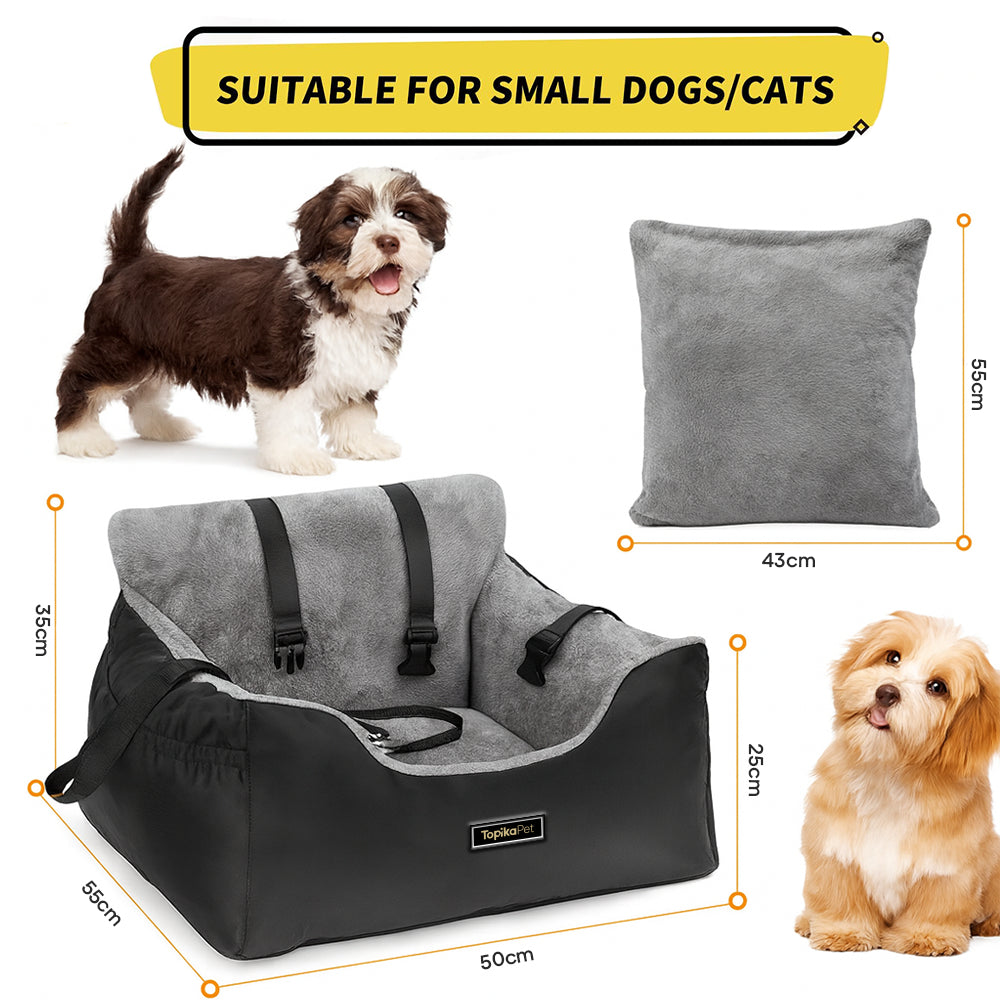 TopikaPet Small Dog Car Seat – Portable Booster Travel Bed with Safety Leash for Secure Car Rides