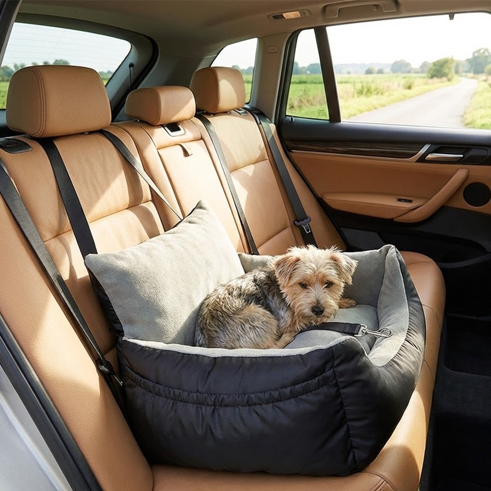 Small Dog Car Seat – Portable Booster Bed with Safety Leash for Secure Rides By TopikaPet