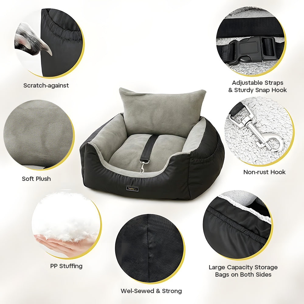 TopikaPet Small Dog Car Seat – Portable Booster Travel Bed with Safety Leash for Secure Car Rides