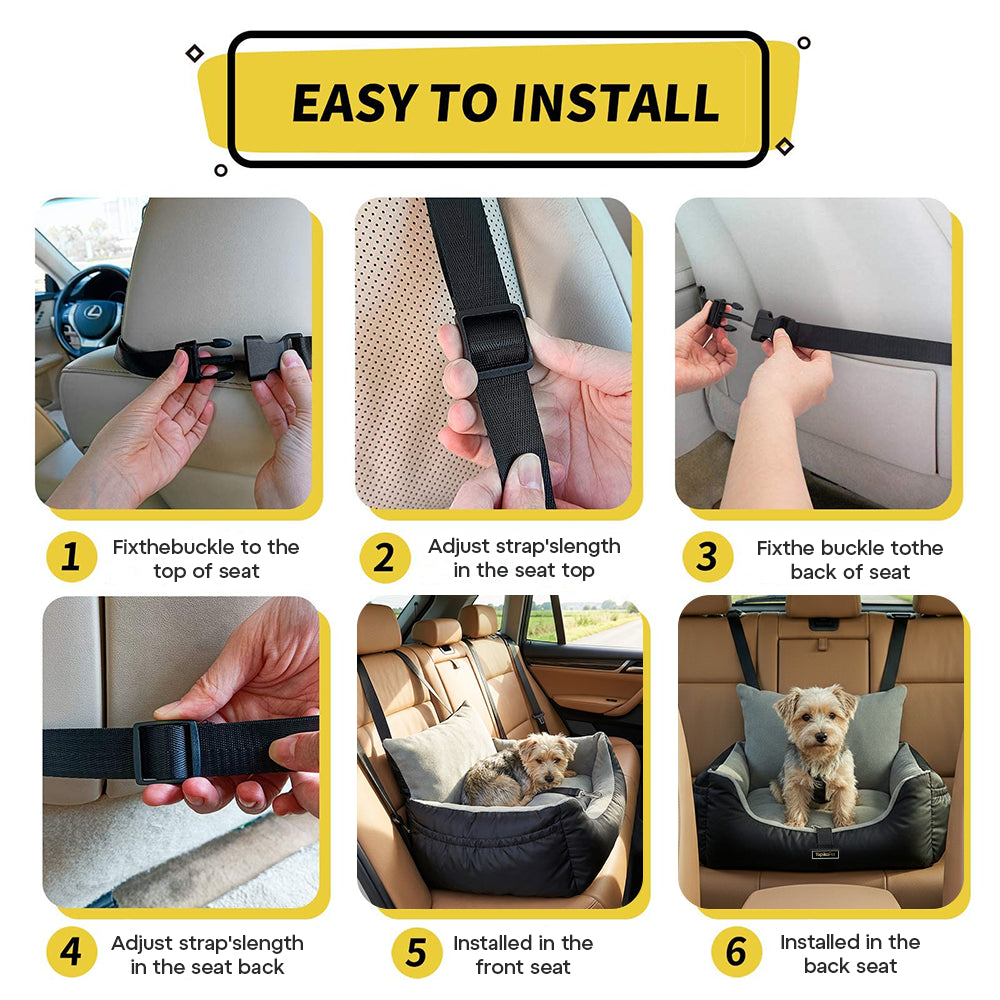 Small Dog Car Seat – Portable Booster Bed with Safety Leash for Secure Rides By TopikaPet