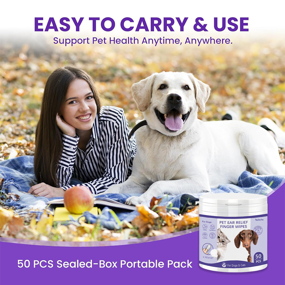 Pet Finger Wipes – Ear & Teeth Cleaning, Gentle Textured Design, 50 Pack By TopikaPet