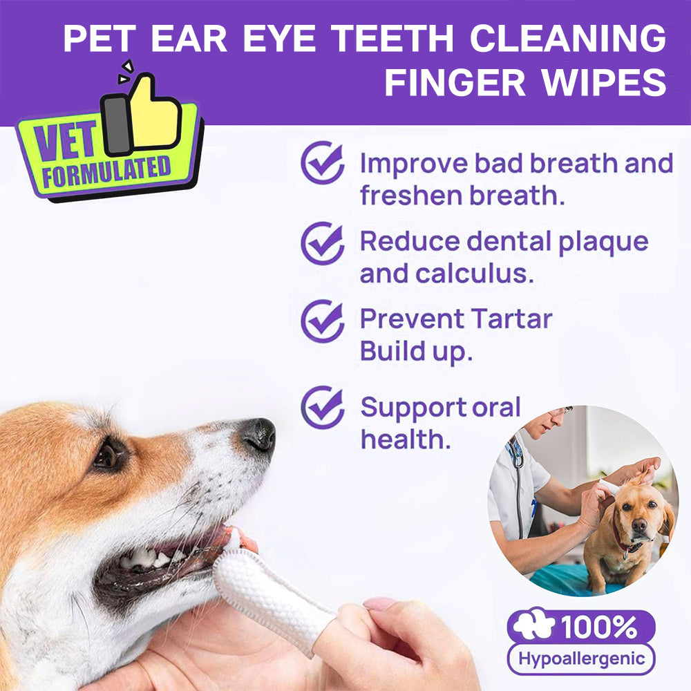 Pet Finger Wipes – Ear & Teeth Cleaning, Gentle Textured Design, 50 Pack By TopikaPet